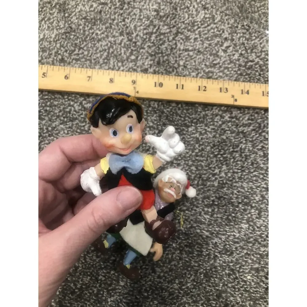 Geppetto & plastic Pinocchio & Donald character figures Christmas Ornaments VTG